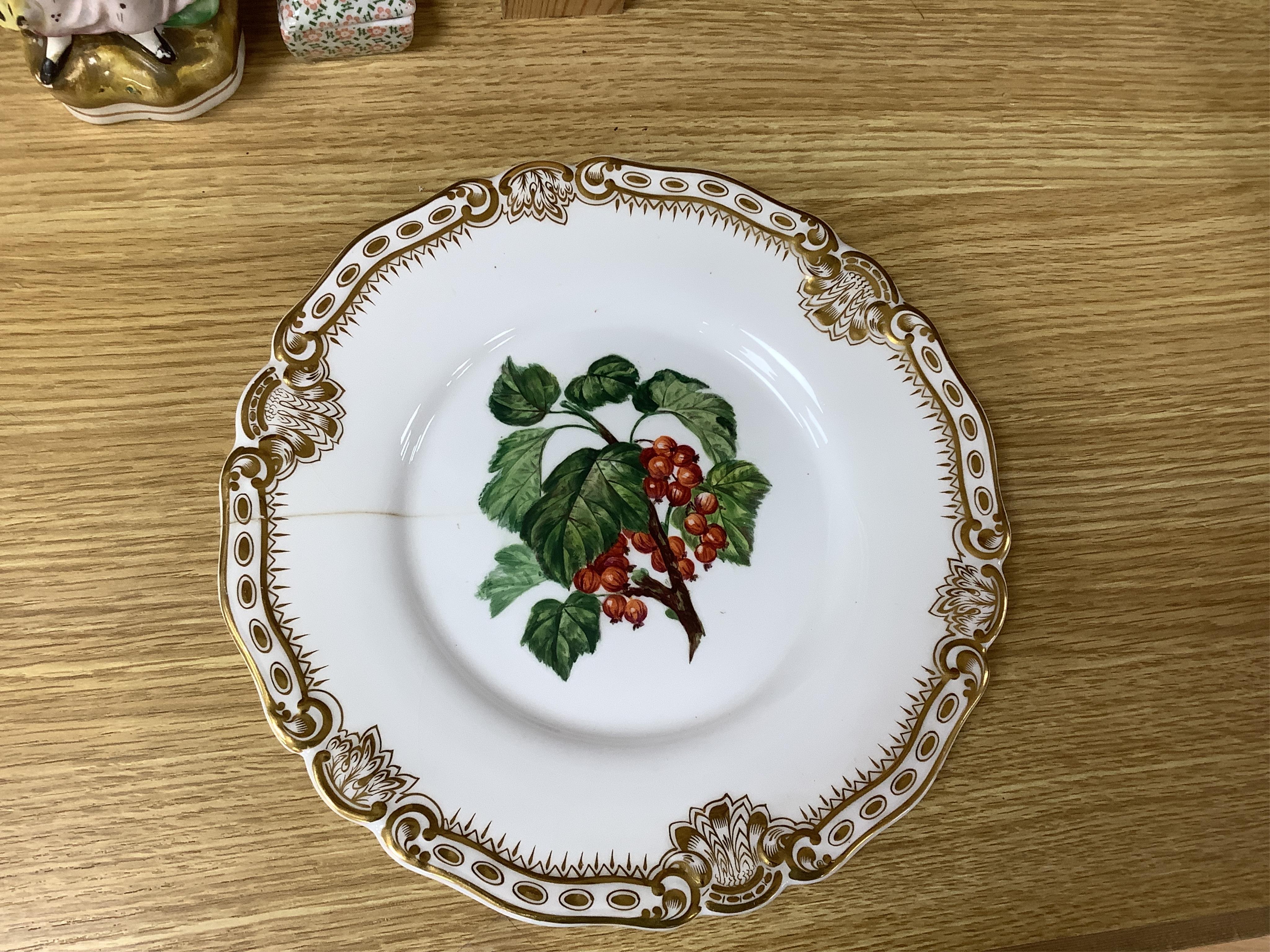 A late 19th century Worcester dessert service hand painted with fruit, largest 30cm wide. Condition - mostly good